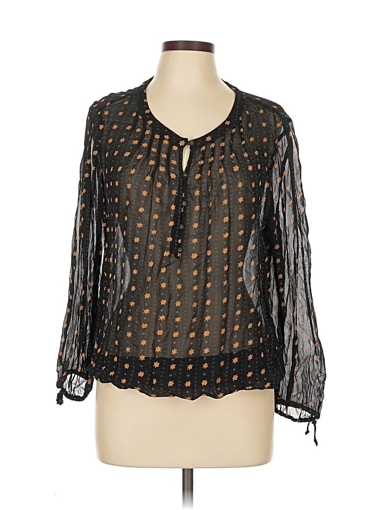 Pre-owned Lucky Brand Long Sleeve Blouse In Black