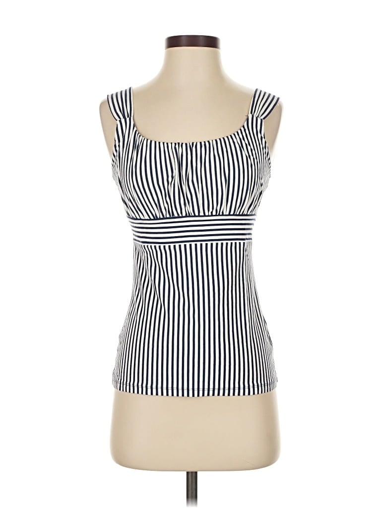 Pre-owned Ann Taylor Factory Sleeveless Top White Stripes Pattern Square Neckline Tops