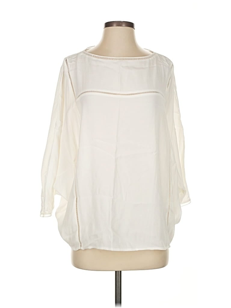 Pre-owned Garnet Hill 3/4 Sleeve Blouse In White