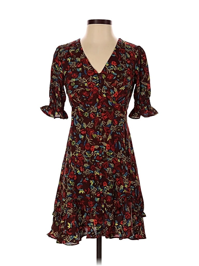 Pre-owned Simple Retro Casual Dress In Burgundy