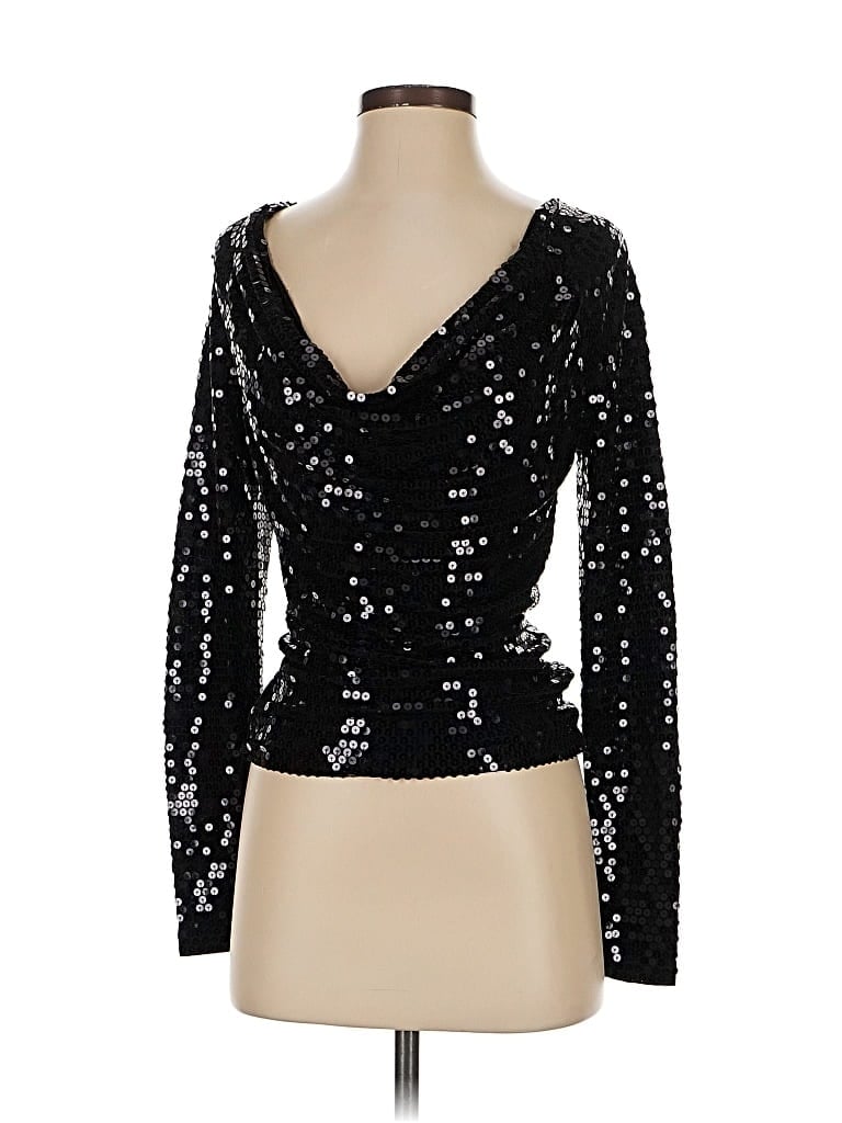 Pre-owned Michael Michael Kors Long Sleeve Top Black Plunge Neckline Tops