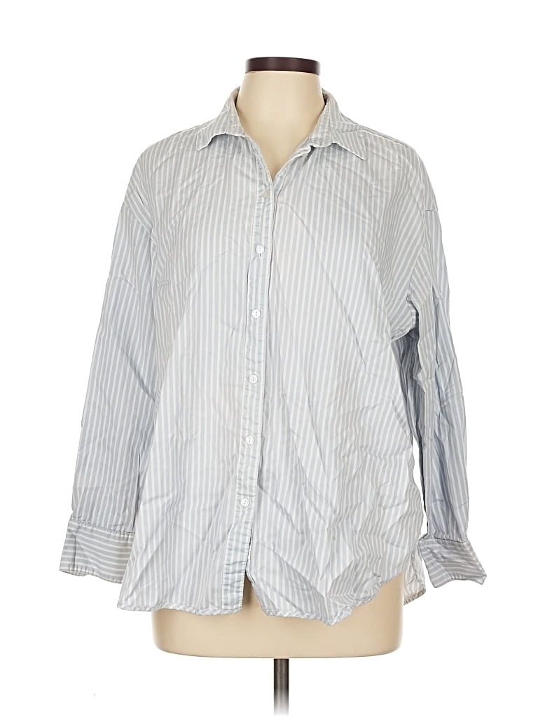 H&M Pre-owned Long Sleeve Button Down Shirt In Silver