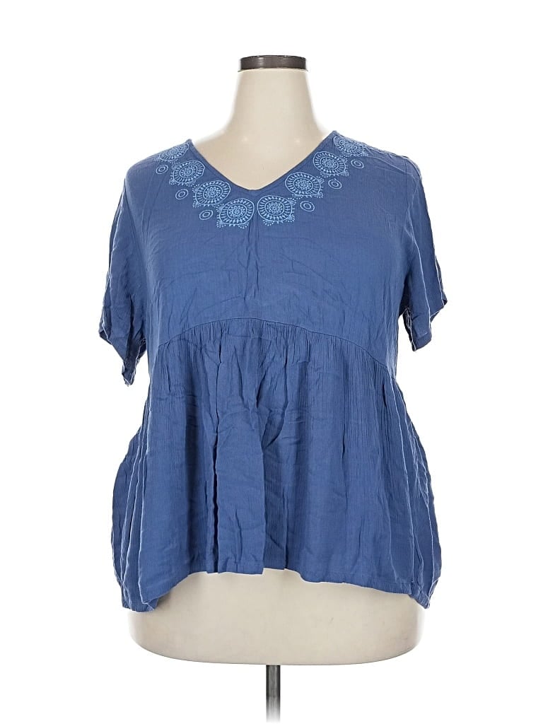 Pre-owned Studio B By Bobeau Short Sleeve Blouse In Blue