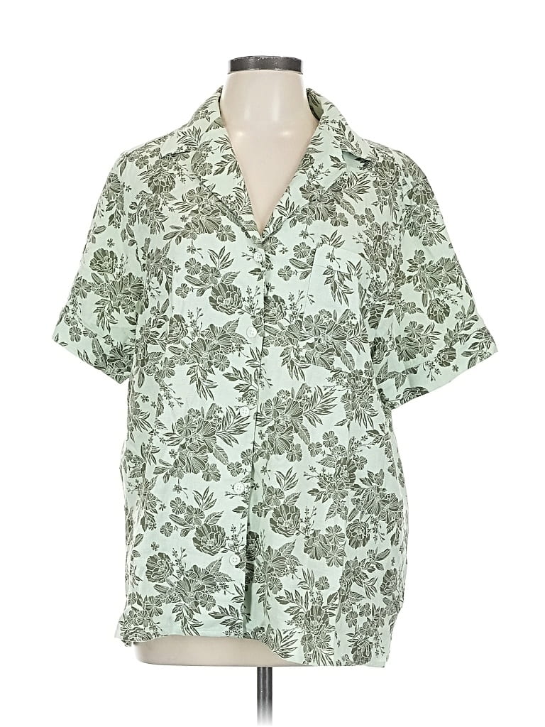 Pre-owned Lands' End Short Sleeve Blouse In Green