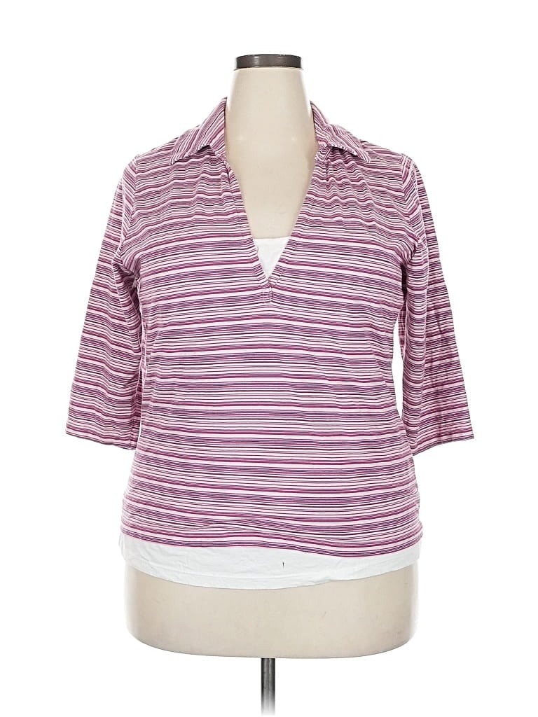 VENEZIA Pre-owned 3/4 Sleeve Top Pink V-neck Tops
