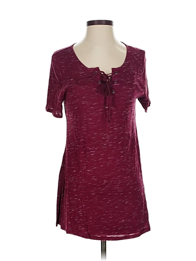 Pre-owned Faded Glory Short Sleeve Top Burgundy Keyhole Neckline Tops