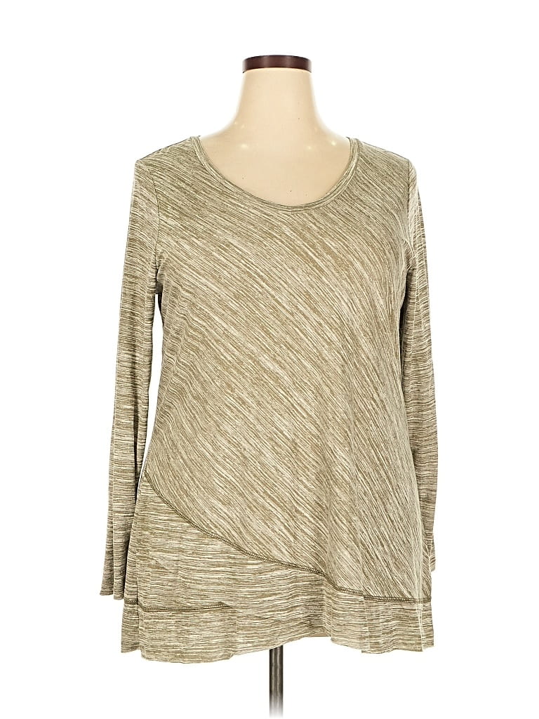 Pre-owned Cato Long Sleeve Top Tan Scoop Neck Tops In Brown