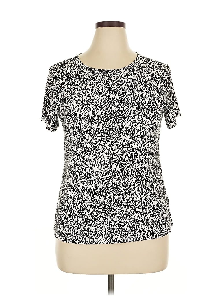 HALOGEN Pre-owned Short Sleeve Top Silver Scoop Neck Tops