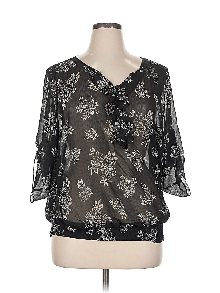 Pre-owned Torrid 3/4 Sleeve Blouse In Black