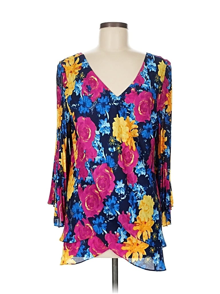 Pre-owned Laurie Felt 3/4 Sleeve Blouse In Blue