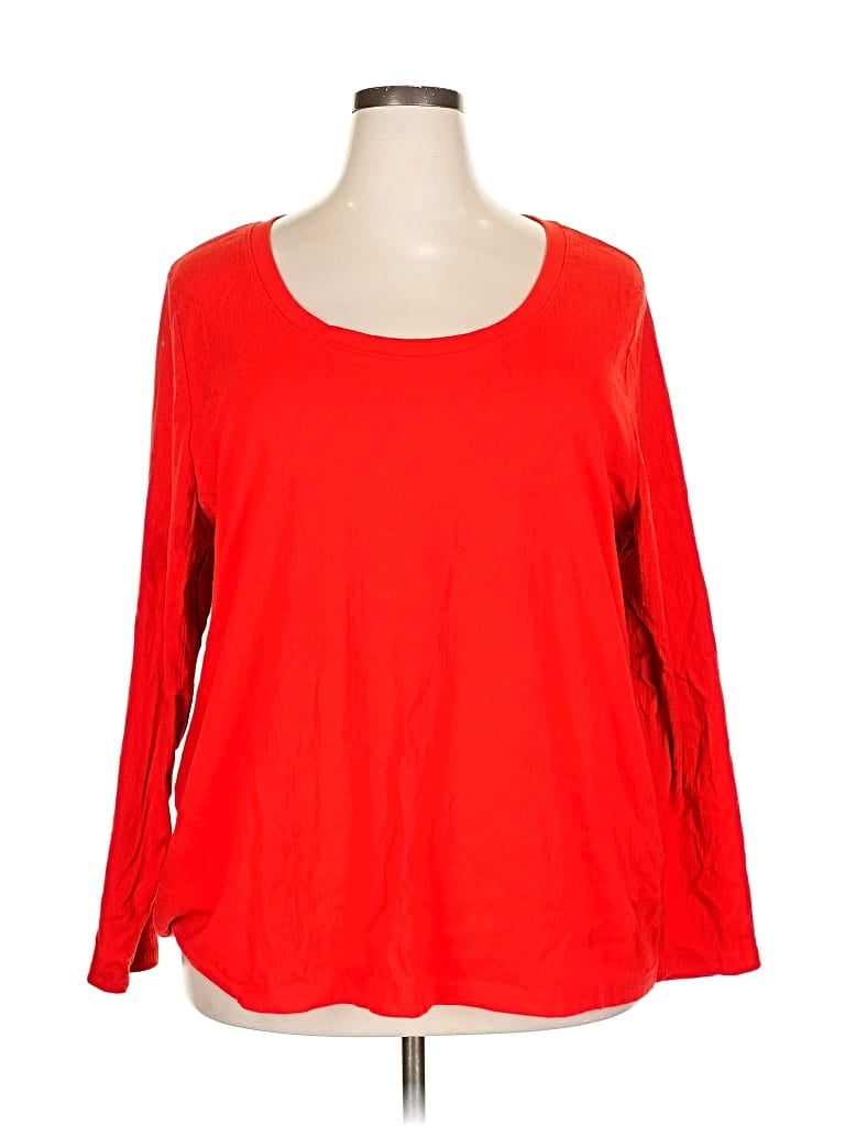 Pre-owned Ava & Viv Long Sleeve Top Red Scoop Neck Tops