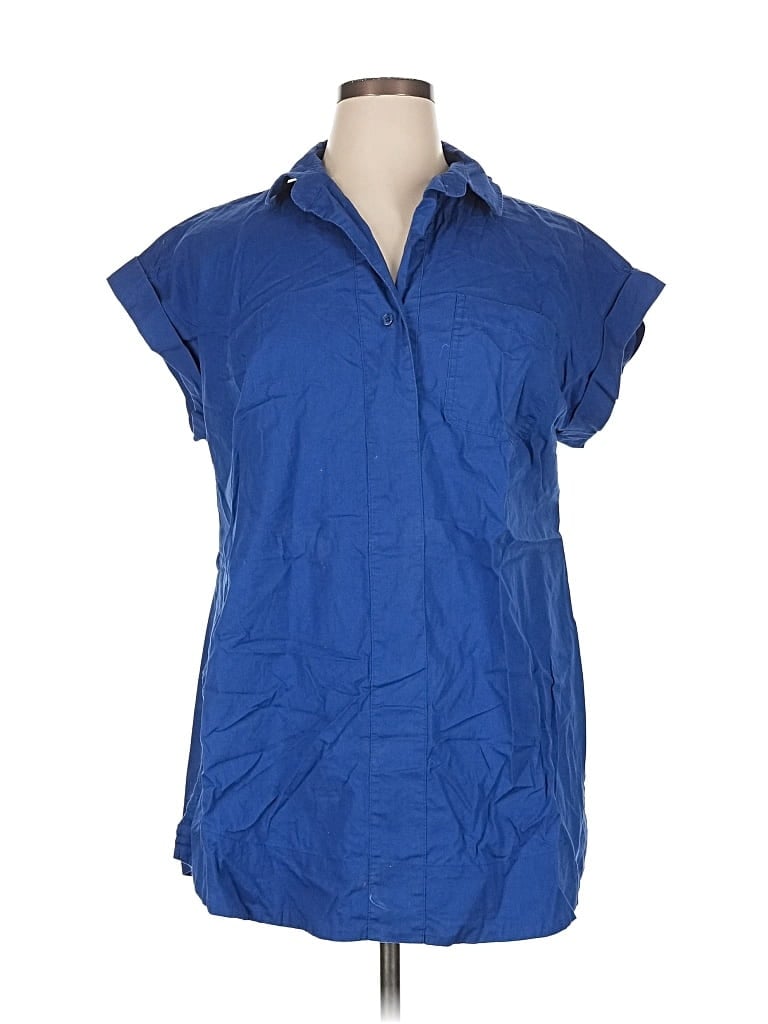 Pre-owned Lane Bryant Outlet Short Sleeve Blouse In Blue
