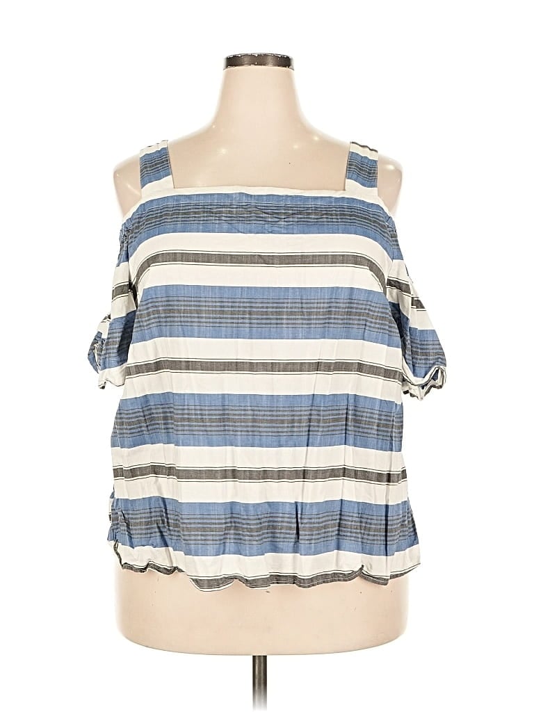 Pre-owned Lucky Brand Short Sleeve Blouse In Blue
