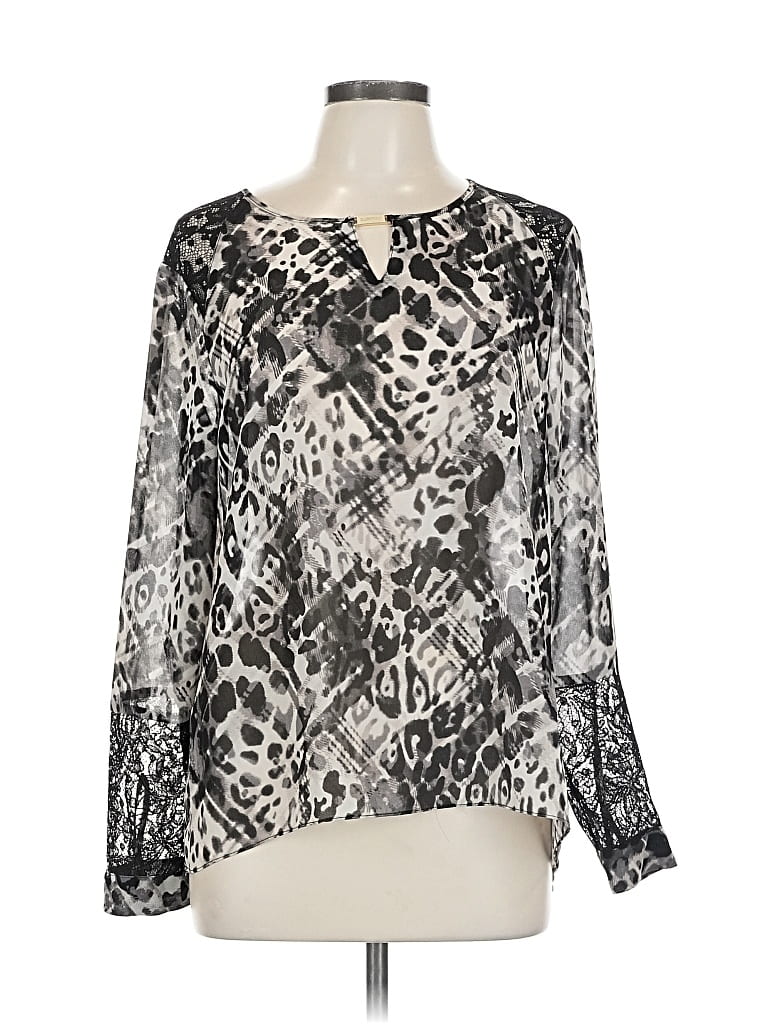 Pre-owned Ellen Tracy Long Sleeve Blouse In Silver