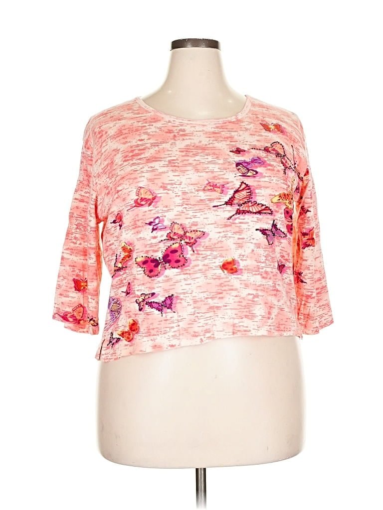 Pre-owned Jane Ashley 3/4 Sleeve Top Pink Sweetheart Neckline Tops