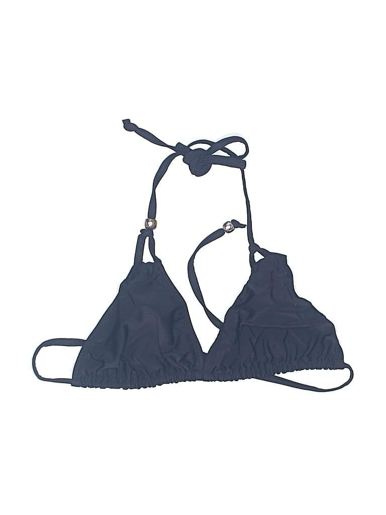 BLVD Pre-owned Swimsuit Top Blue Solid Pattern Swimwear