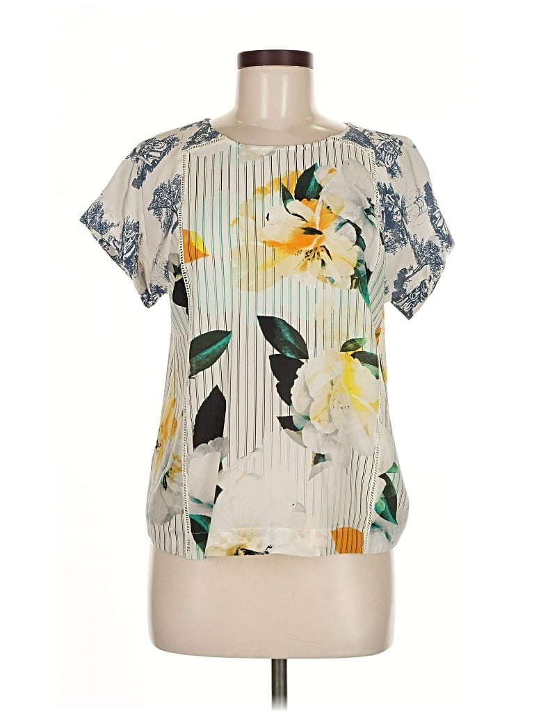 Pre-owned Maeve By Anthropologie Short Sleeve Silk Top Yellow Mock Neckline Tops