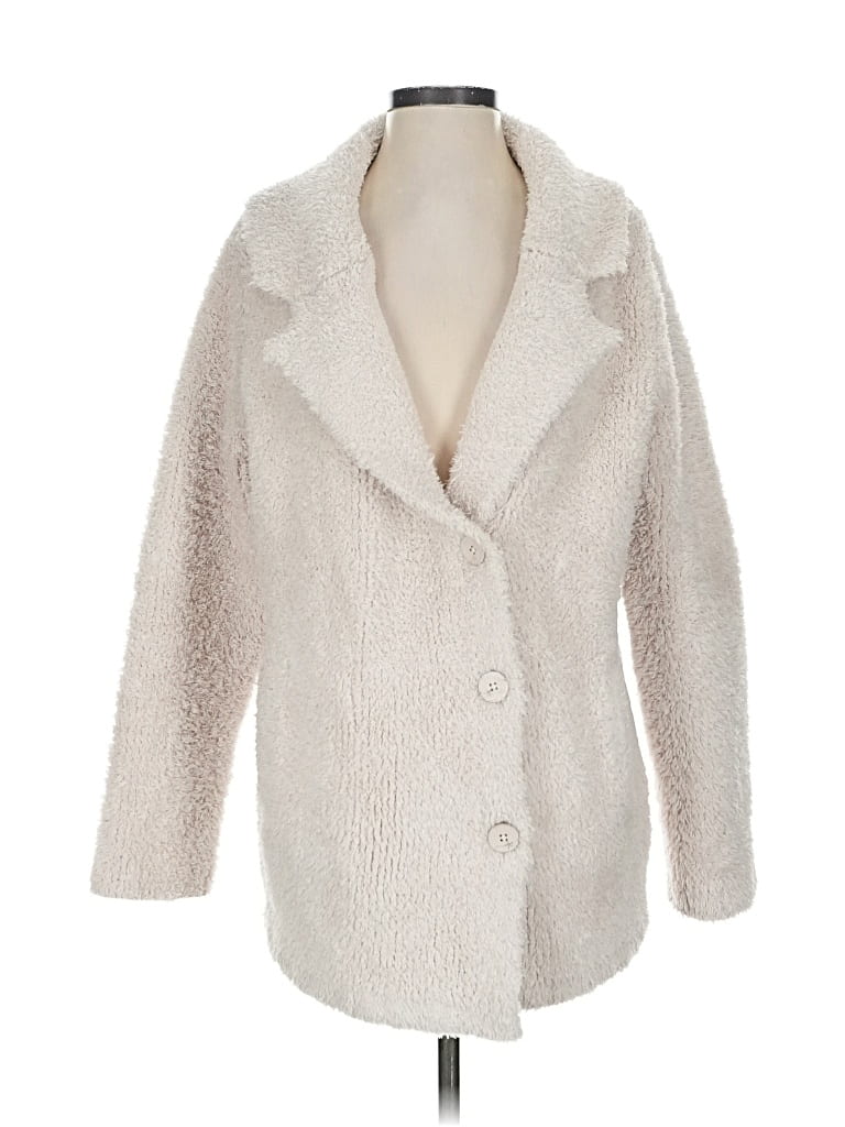 Pre-owned Barefoot Dreams Cozychic Lite Faux Fur Jacket In White