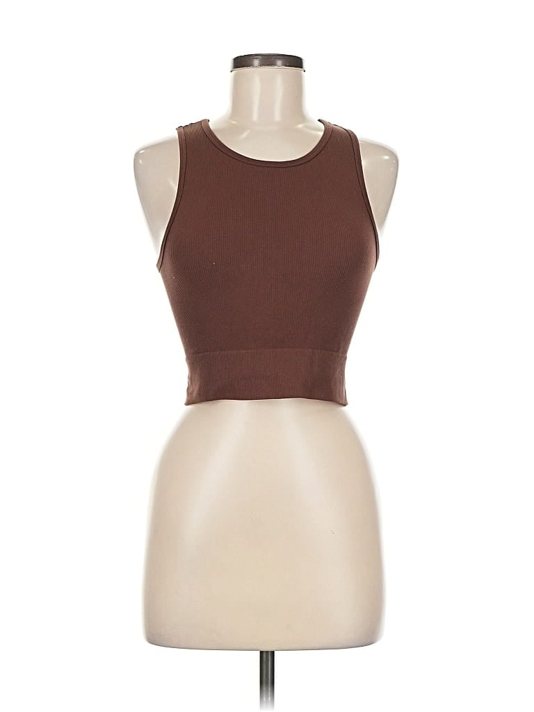 AURA Pre-owned Tank Top Brown Halter Neckline Tops