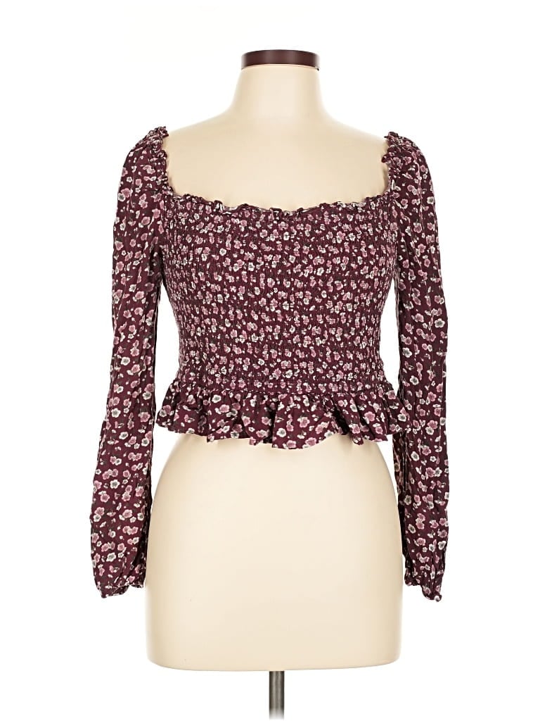 Pre-owned Wild Fable Long Sleeve Top Burgundy Sweetheart Neckline Tops