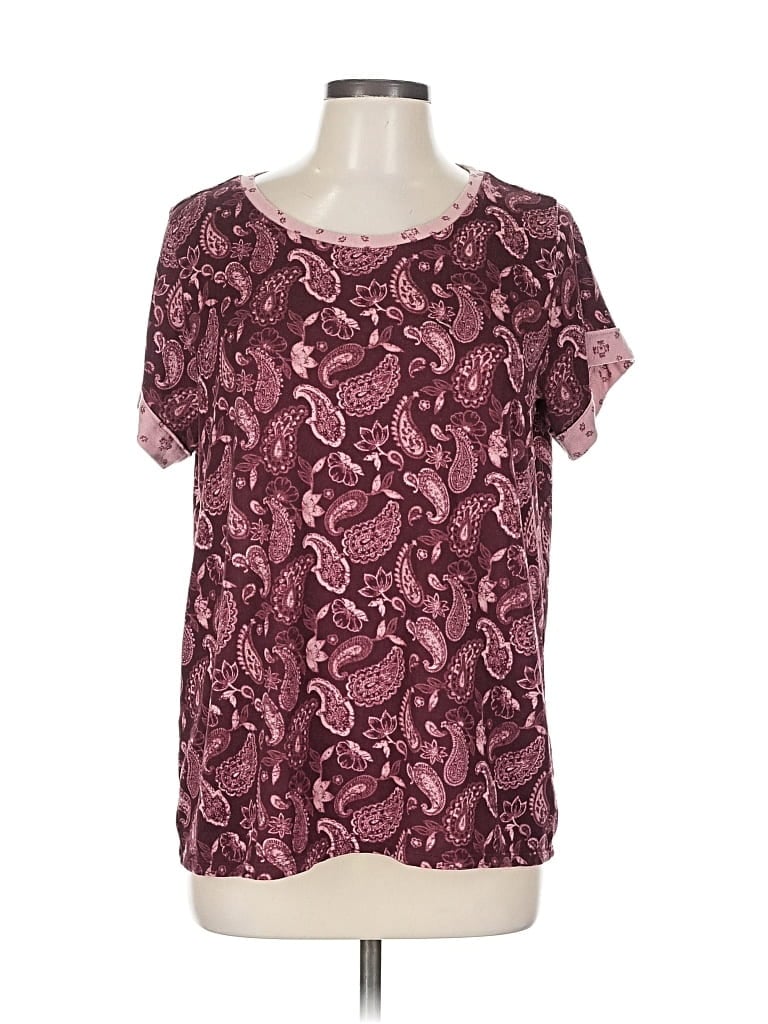 Pre-owned Lucky Brand Short Sleeve Blouse In Burgundy