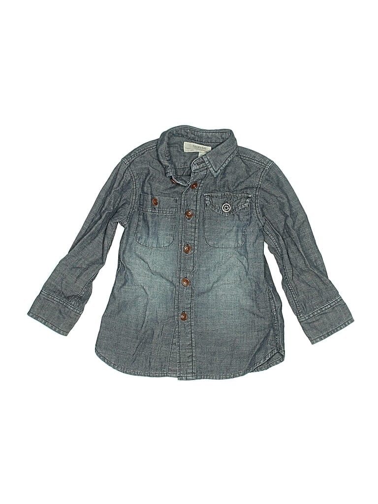 Pre-owned Crewcuts Kids' Long Sleeve Button Down Shirt In Blue