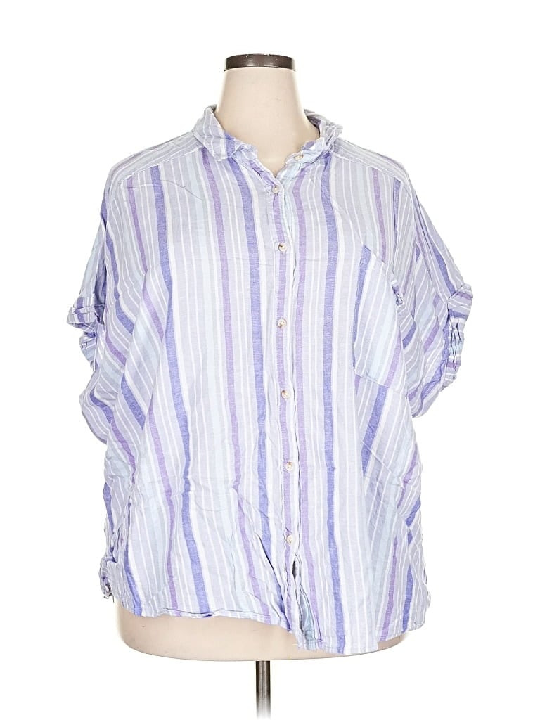 Pre-owned Terra & Sky 3/4 Sleeve Button Down Shirt In Blue
