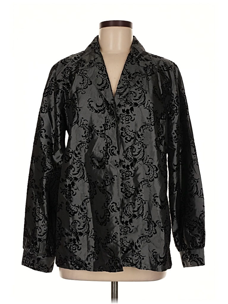 Pre-owned Sag Harbor Long Sleeve Blouse In Black