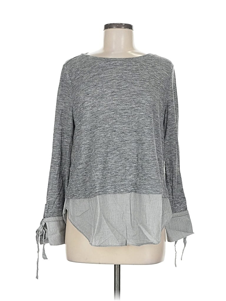Pre-owned Ann Taylor Loft Long Sleeve Top Gray Boatneck Tops