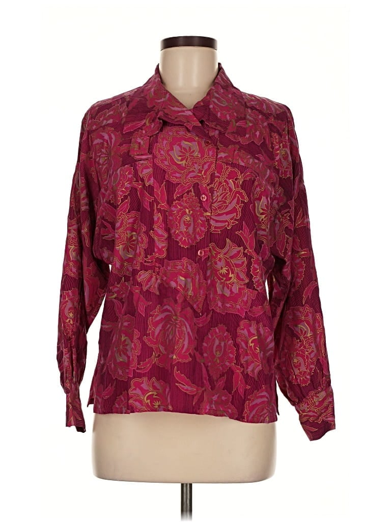 Pre-owned Neiman Marcus Long Sleeve Blouse In Burgundy