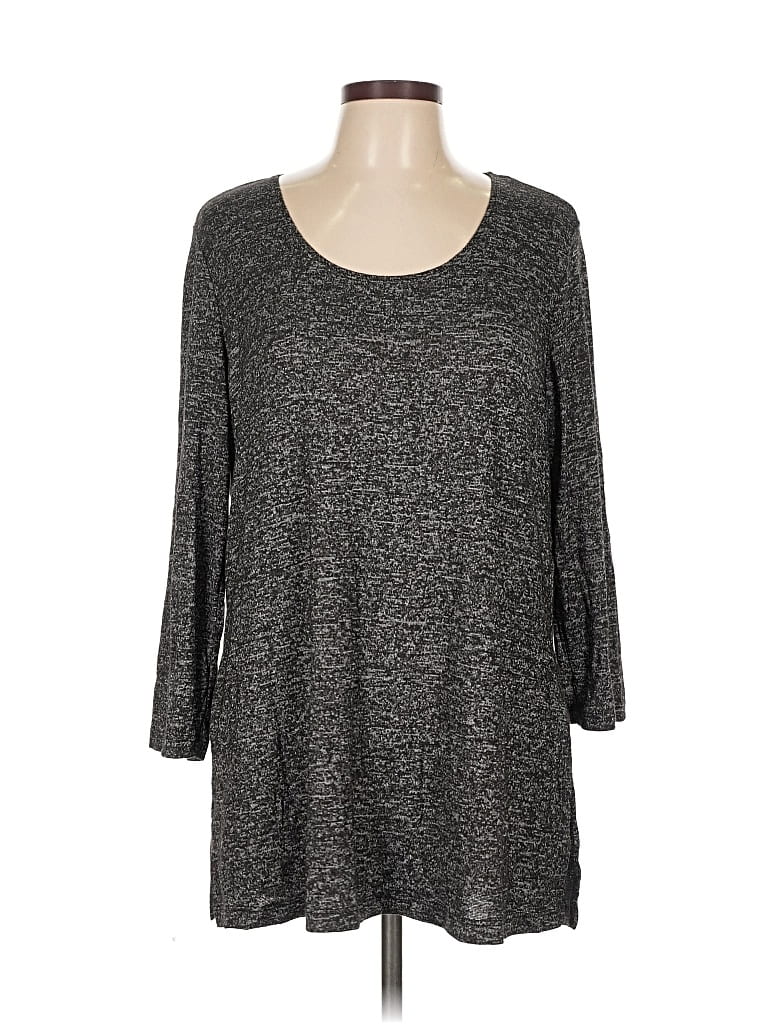 Pre-owned Slinky Brand 3/4 Sleeve Top Gray Scoop Neck Tops