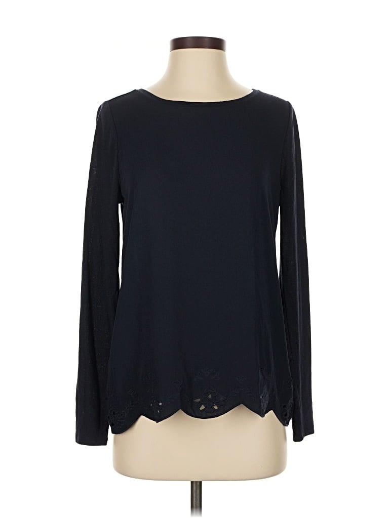 Ann Taylor Loft Long Sleeve Top Black Keyhole Neckline Tops