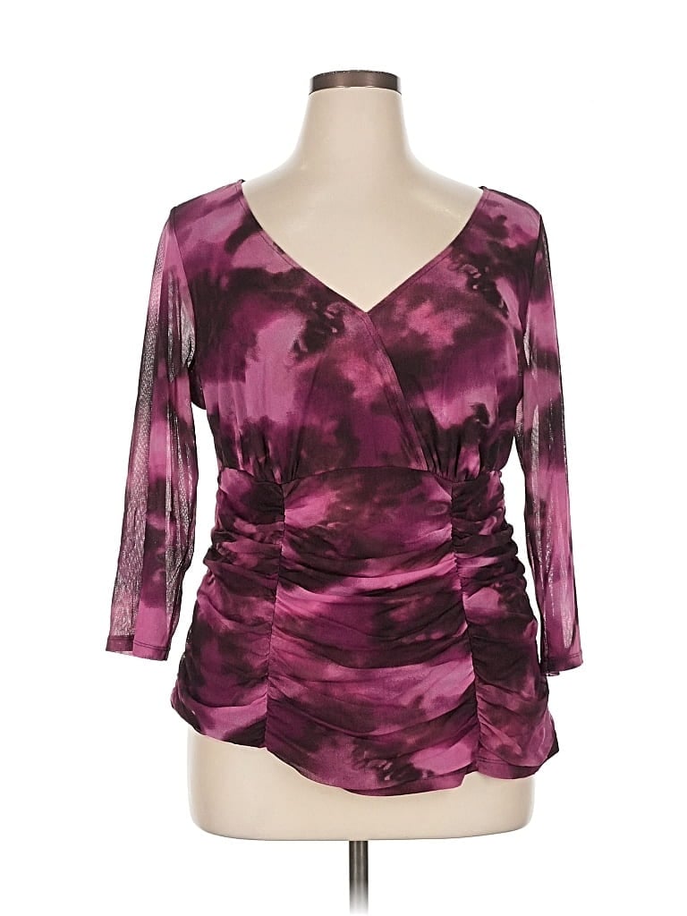 INC INTERNATIONAL CONCEPTS Pre-owned 3/4 Sleeve Top Purple Plunge Neckline Tops
