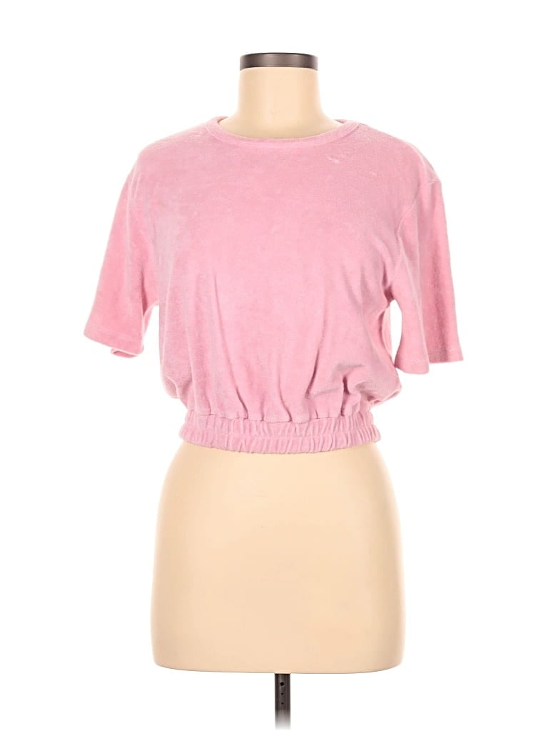 Pre-owned Monrow Short Sleeve Top Pink Sweetheart Neckline Tops