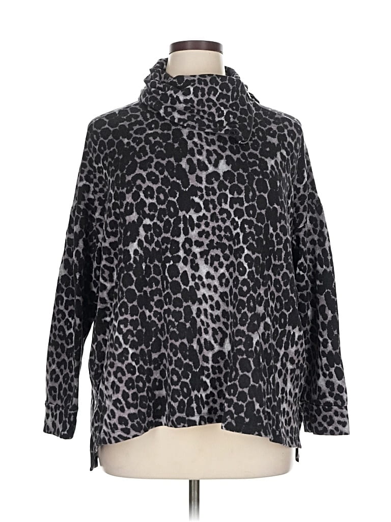 Pre-owned Soft Surroundings Long Sleeve Top Black Animal Print Pattern High Neck Tops