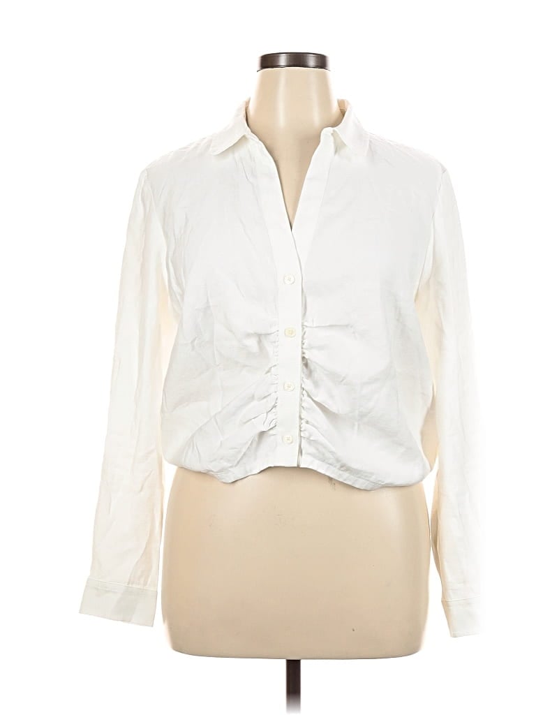 Pre-owned Ann Taylor Loft Long Sleeve Blouse In White