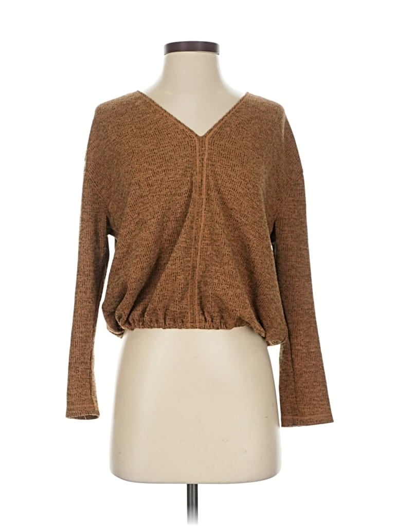 Pre-owned Max Studio 3/4 Sleeve Top Brown V Neck Tops