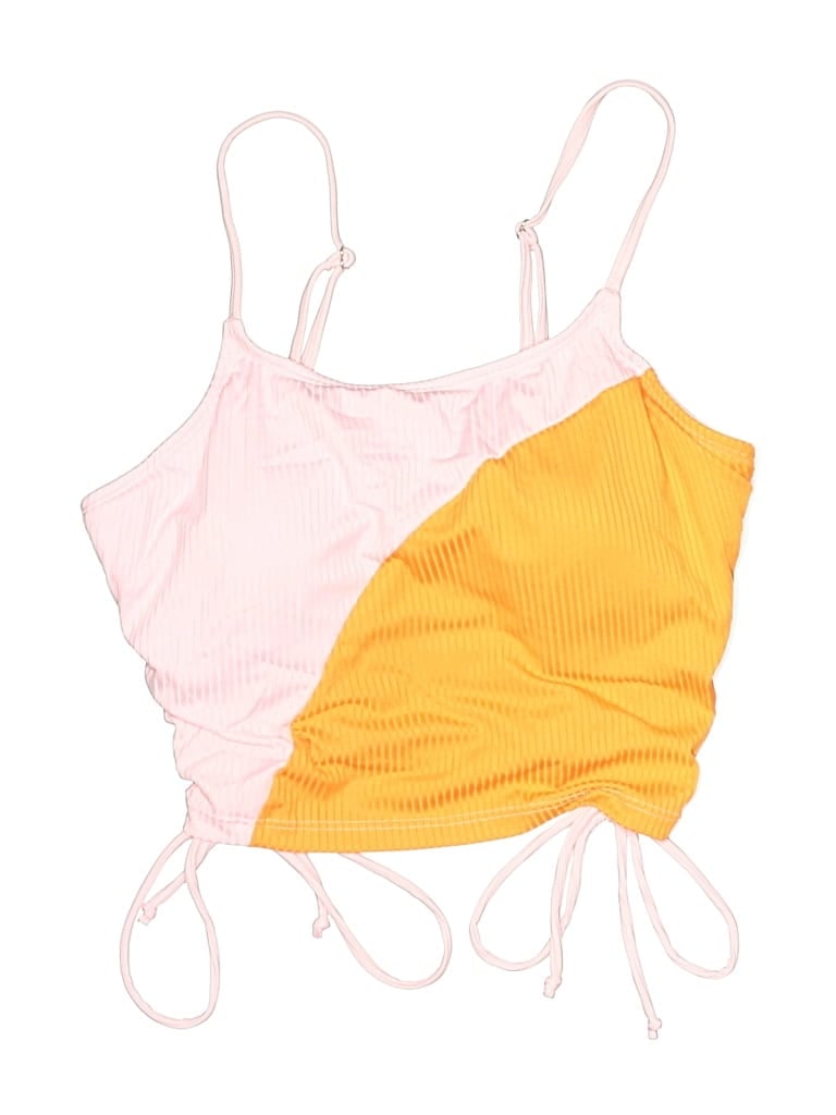 Pre-owned Unbranded Swimsuit Top Yellow Color Block Pattern Swimwear