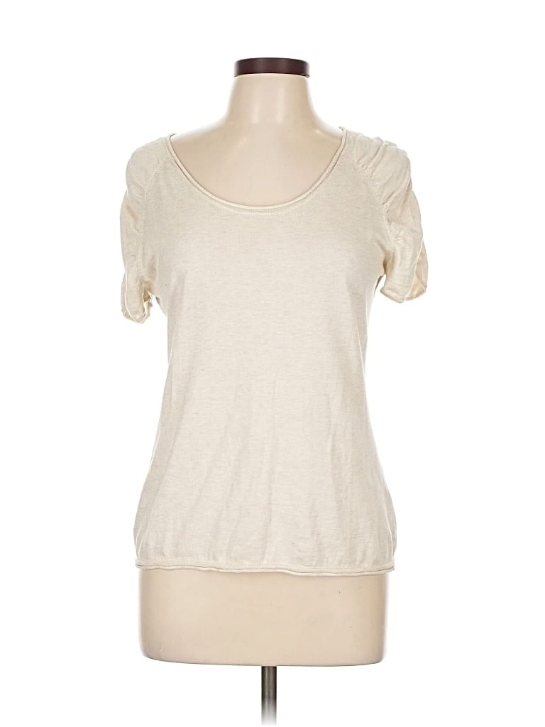 NIC + ZOE Pre-owned Short Sleeve Top Ivory Scoop Neck Tops In White