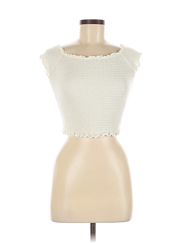 Pre-owned Brandy Melville Short Sleeve Top Ivory Strapless Neckline Tops In White