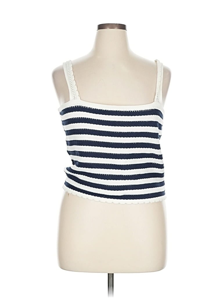 Pre-owned Flat White Sleeveless Top White Stripes Pattern Square Neckline Tops