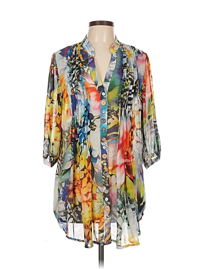 Pre-owned Assorted Brands 3/4 Sleeve Blouse In Silver