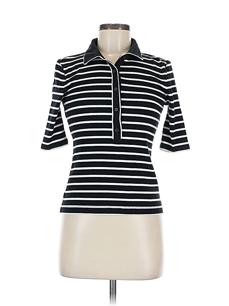 Pre-owned Ann Taylor Loft Short Sleeve Top Black Collared Neckline Tops