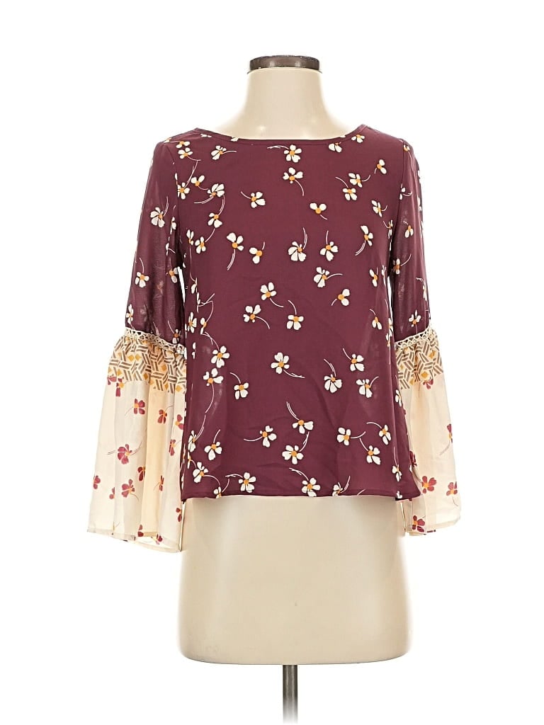 Pre-owned Sienna Sky 3/4 Sleeve Blouse In Burgundy