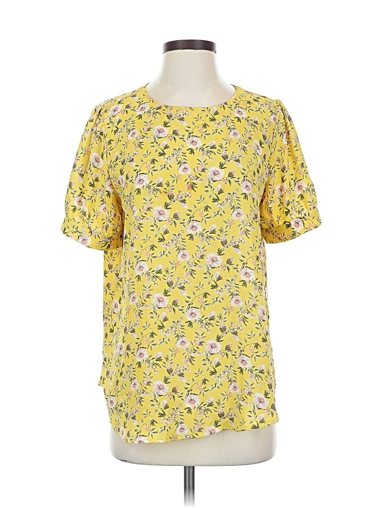 Pre-owned Ann Taylor Loft Short Sleeve Blouse In Yellow
