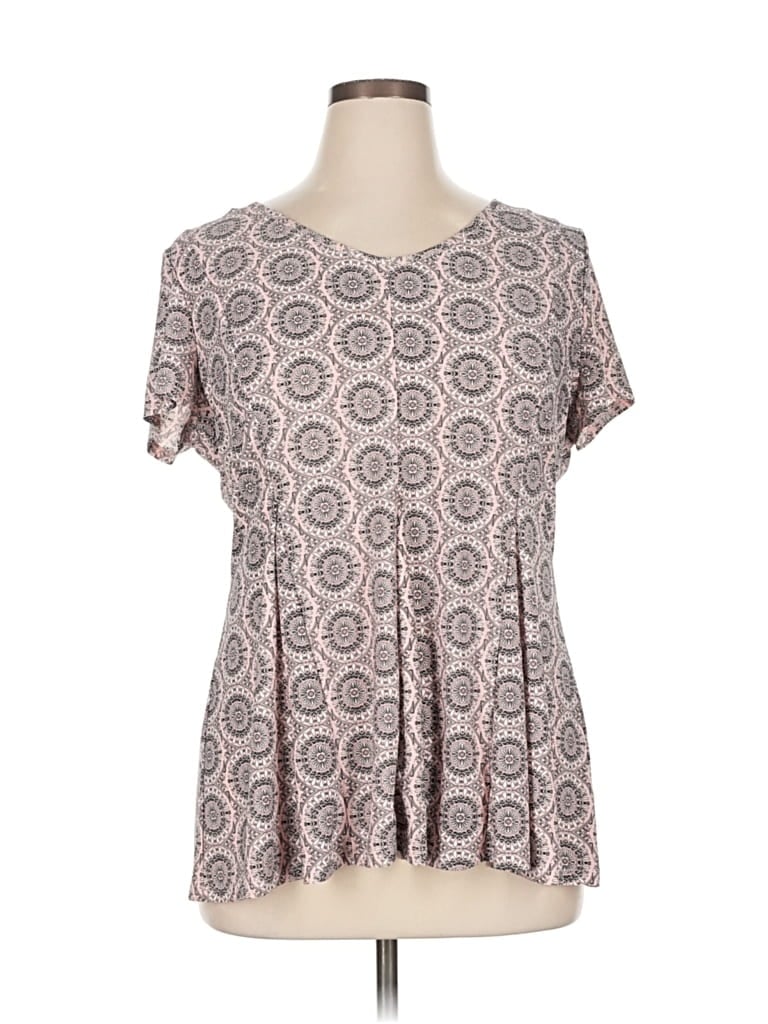Pre-owned Roz & Ali Short Sleeve Blouse In Gray