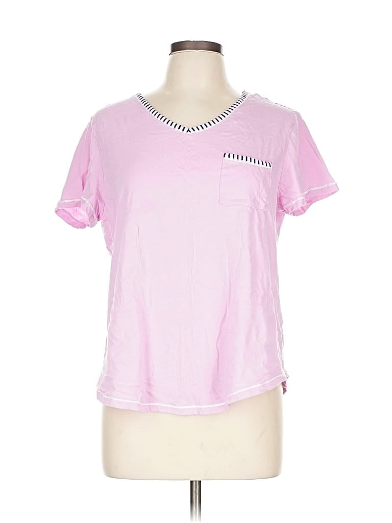 Pre-owned Carole Hochman Short Sleeve Top Pink V Neck Tops