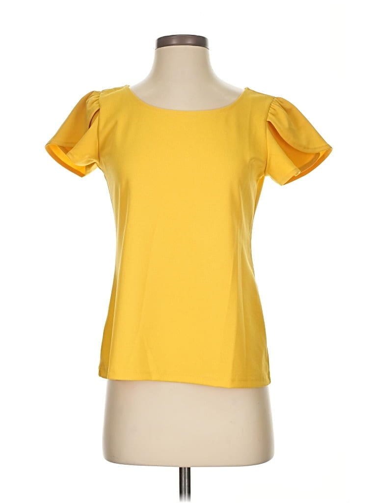 Pre-owned Ann Taylor Short Sleeve Top Yellow Cold Shoulder Neckline Tops