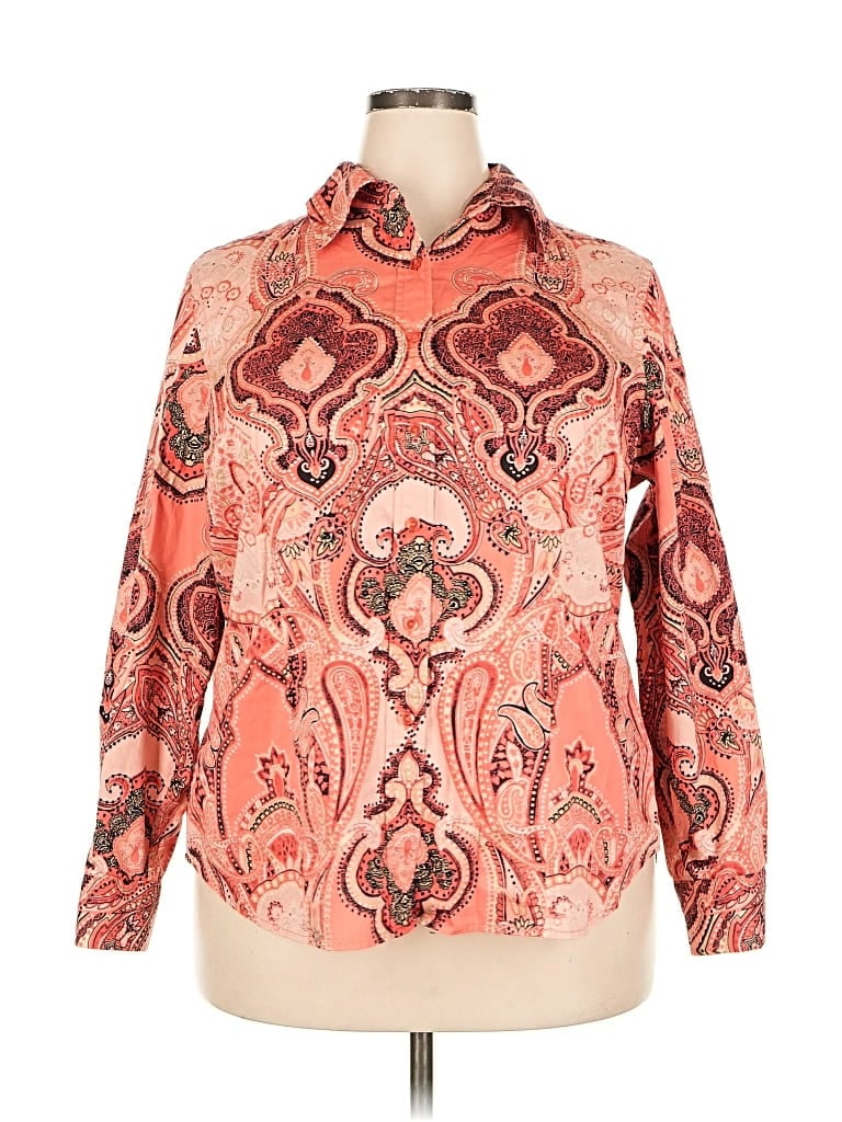 Pre-owned Jones New York Signature Long Sleeve Blouse In Orange