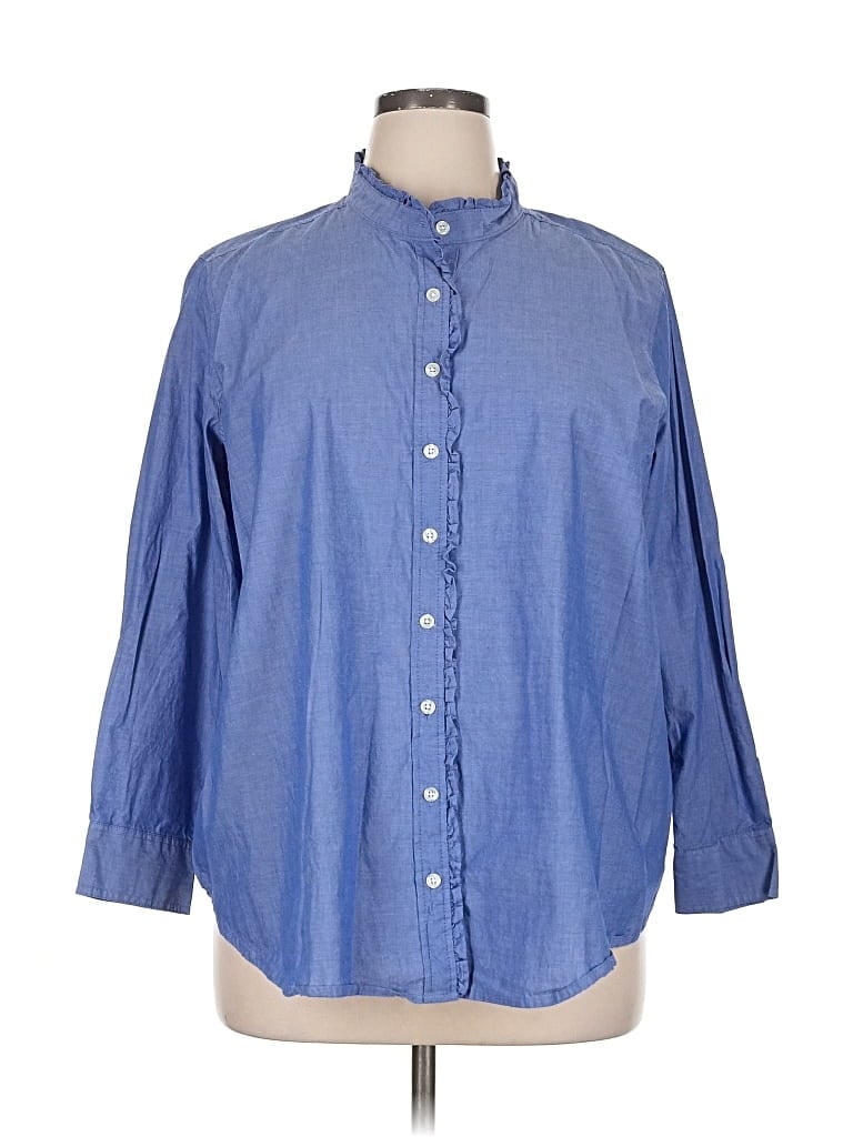Pre-owned Signature Collection 3/4 Sleeve Button Down Shirt In Blue